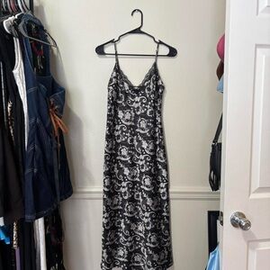 Adonna Black and White Floral Damask Slip Maxi Dress